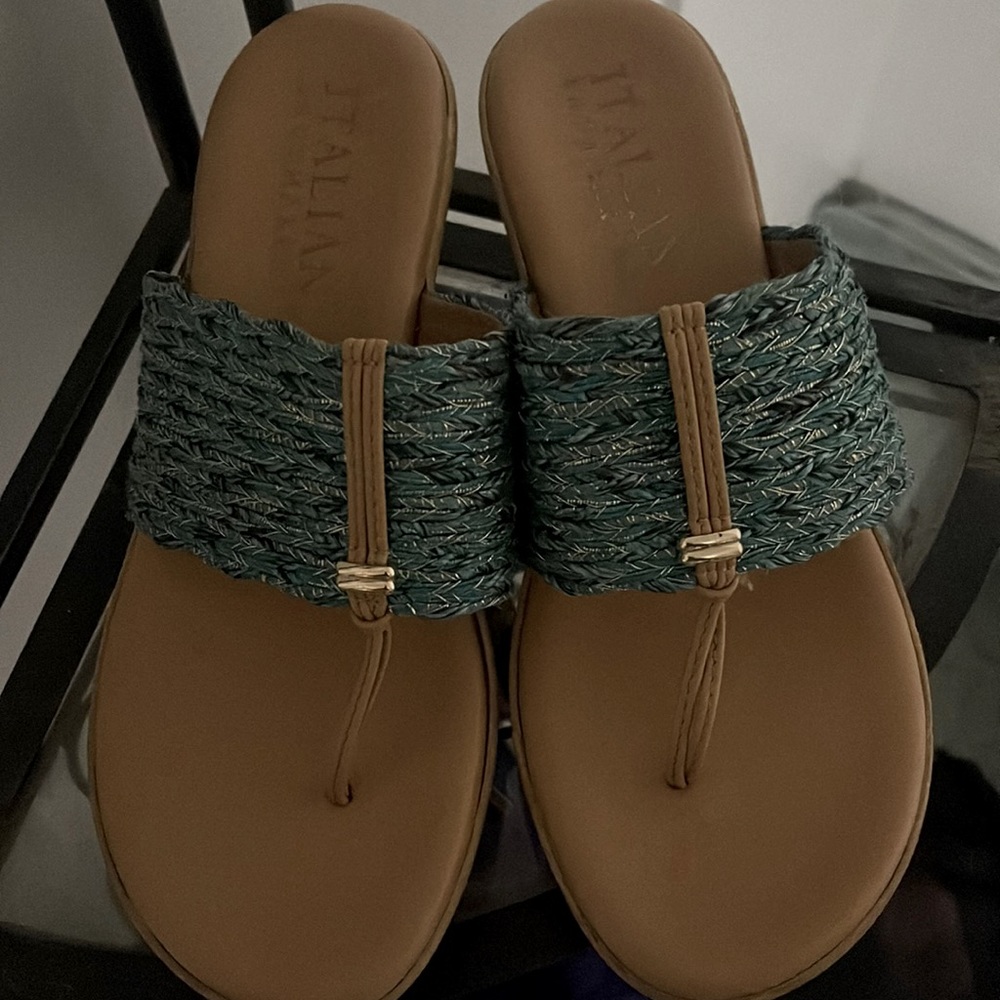 Unique multi colored wedge sandal by Italian Shoemaker size 7.5m